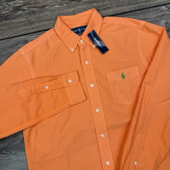 Polo Ralph Lauren Men's Custom Fit Oxford Shirt Cotton Orange Size Medium NWT